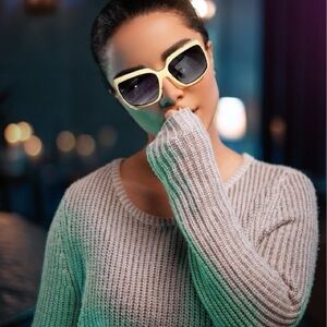 Vintage Glam Acrylic Sunglasses with Purple Tint & Bling Accents